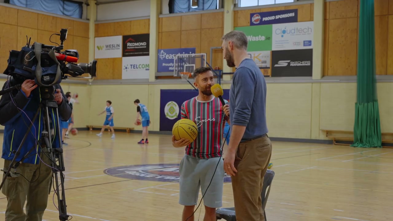 Éanna Basketball interview in a sports hall, after Milo's colour grade